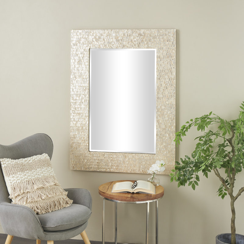 Dakota Fields Cotrina Mother of Pearl Shell Handmade Mosaic Cream Wall ...